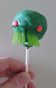 cakepop decorated like elder god cuthulhu