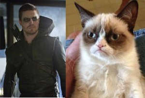 Green Arrow looks like Angry Cat Meme